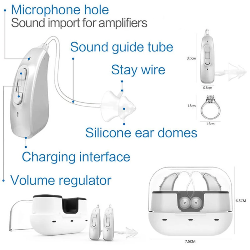 (image for) Portable Slim Rechargeable Digital In-Ear Sound Amplifier with Charging Case Hearing Earphones
